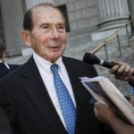 Maurice "Hank" Greenberg, former chairman of American International Group Inc., speaks with members of the media after exiting Supreme Court of the State of New York in New York, U.S., on Tuesday, Sept. 13, 2016. More than 11 years after he was sued by former New York Attorney General Eliot Spitzer, Greenberg went on trial Tuesday to fight claims that he and former Chief Financial Officer Howard Smith rigged the books with two sham transactions at AIG to hide the insurer's true financial condition. Photographer: John Taggart/Bloomberg