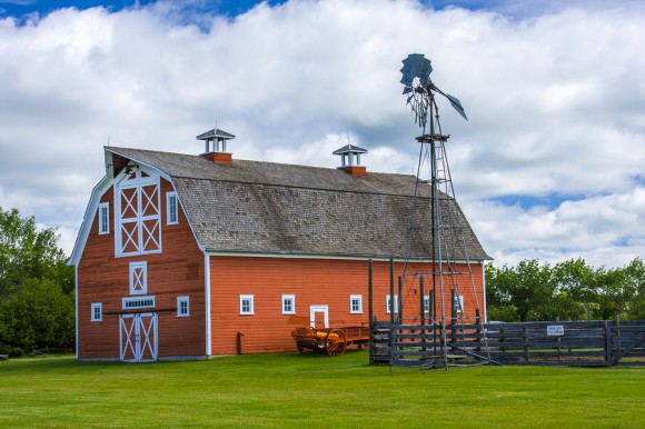 Old Red Barn on Farm