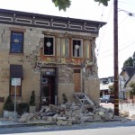 The historic Pfeiffer Building in downtown Napa suffered major damage from Napa's 6.1 earthquake. The building was the “first stone and oldest surviving commercial building in Napa.” 
Photo by Amy O'Connor, Insurance Journal
