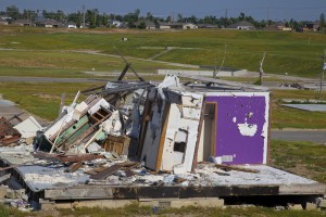 Joplin, MO, May 23, 2012 -- The remains of a home one year after a deadly EF-5 tornado struck the city of Joplin on May 22, 2011. The tornado killed 161 residents of Joplin, destroyed 25% of the town and generated $2.2 billion in property damage. FEMA supports the recovery efforts of towns and communities like Joplin as they work to rebuild after a disaster. Photo by Christopher Mardorf /  FEMA.