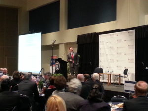 Robert Hartwig, an economist and president of the Insurance Information Institute, addressed a crowd of insurance students and industry professionals at Cal State University Fullerton.