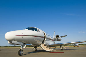 Corporate private luxury jet at airport 