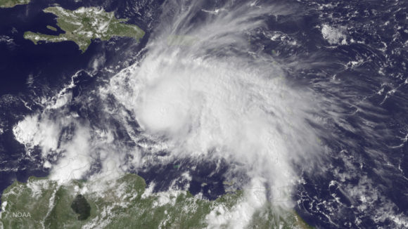 The GOES East satellite image provided by the National Oceanic and Atmospheric Administration (NOAA) on Thursday, Sept. 29, 2016 at 2:45 p.m. EDT, shows Hurricane Matthew in the Caribbean Sea about 190 miles northeast of Curacao. Matthew, one of the most powerful Atlantic hurricanes in recent history, weakened a little on Saturday, Oct. 1, 2016, as it drenched coastal Colombia and roared across the Caribbean on a course that still puts Jamaica, Haiti and Cuba in the path of potentially devastating winds and rain. (NOAA via AP)