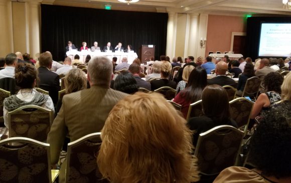 Panelists on an employer and stakeholder discussion during the annual CWC & Risk Conference on Wednesday included: Christine Baker, Department of Industrial Relations; Lisa Kelly, Boeing Co.; William Zachry, Albertsons/Safeway; David North, Segwick Claims Management Services; Roman Kownacki, The Permanente Medical Group Inc.; and Robert Rassp, an attorney and author. 