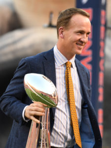 Former Denver Bronco Peyton Manning during pregame Super Bowl Championships ceremonies in the NFL game at Sports Authority Field in Denver, Colo. September 8, 2016.