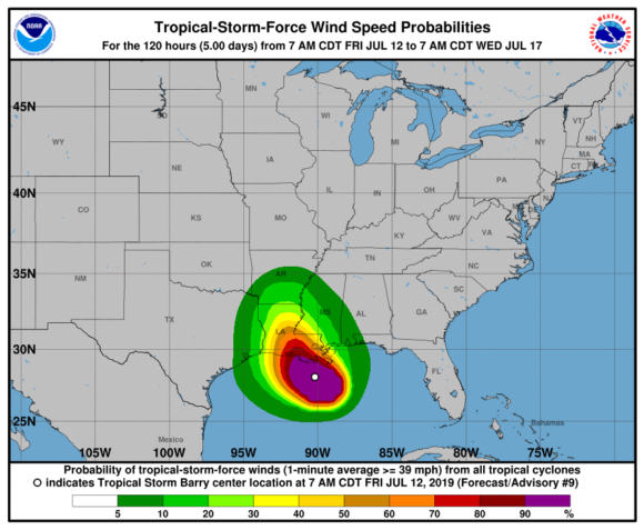 Tropical storm barry 2019 path