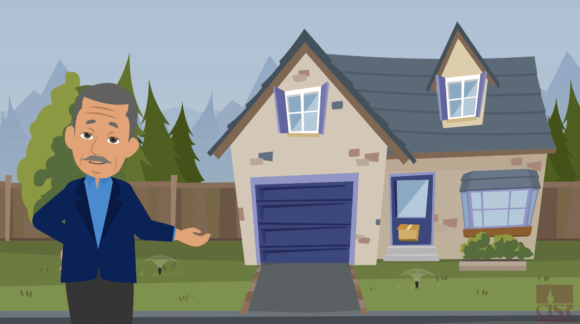 graphic image of a broker in front of a house