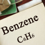 Benzene written on a page. Chemistry concept.