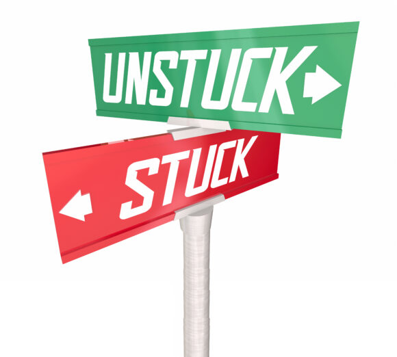 Get Unstuck Street Signs Move Forward Ahead Progress Right Direction 3d Illustration