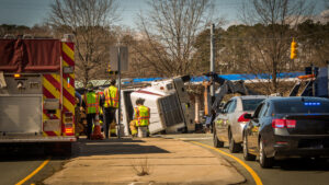 Logging Truck overturned in accident on highway