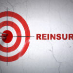 Success Insurance concept: arrows hitting the center of target, Red Reinsurance on wall background, 3D rendering