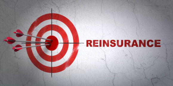 Success Insurance concept: arrows hitting the center of target, Red Reinsurance on wall background, 3D rendering