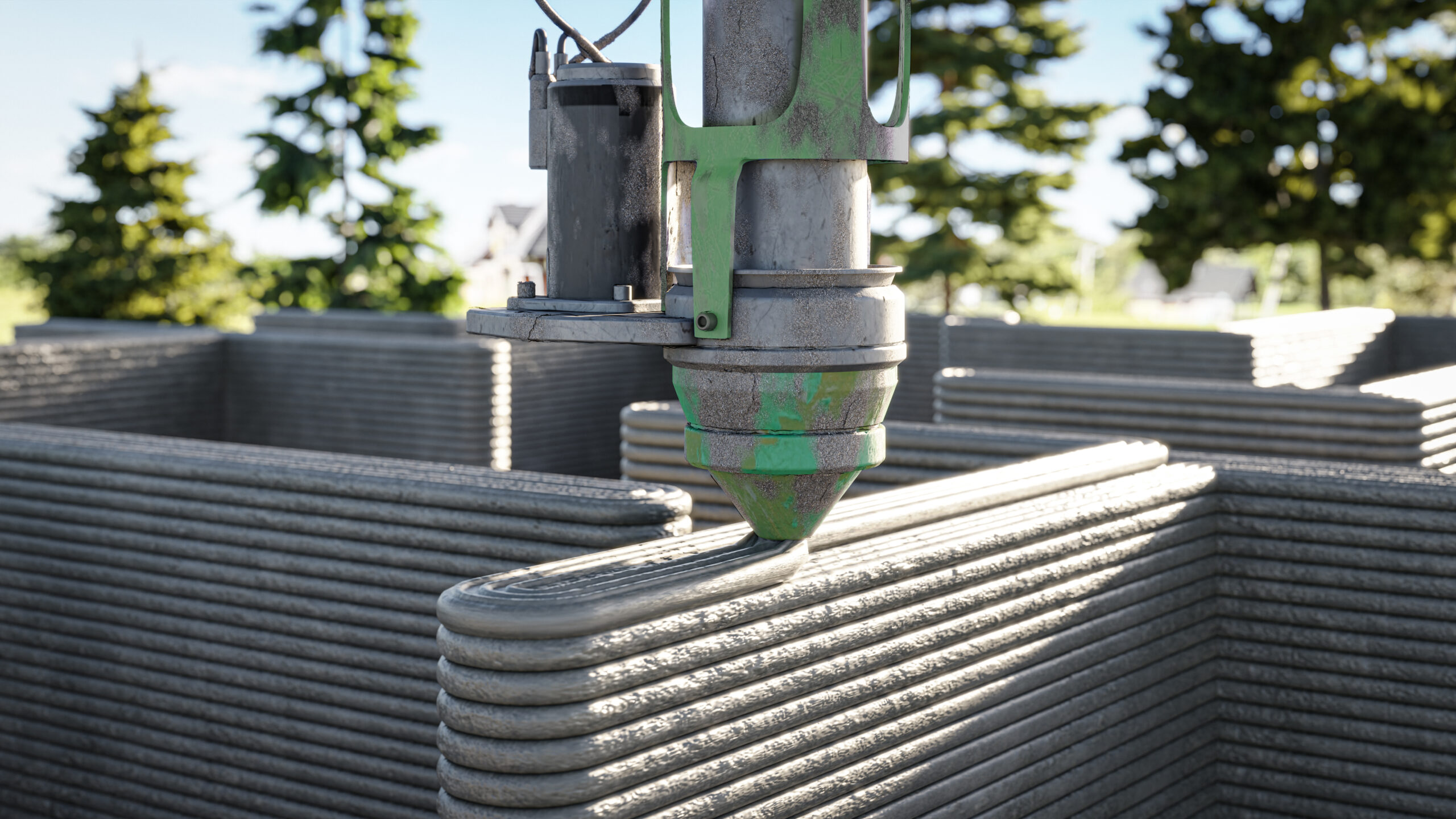 Single-family house 3d printing with concrete. Ne technology house building using modern technologies. 3d illustration
