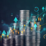 Stack of coins with graph chart growth up, Business marketing, Coins for saving money, Growth investing, Income stability, Saving money for future investments, Financial investment