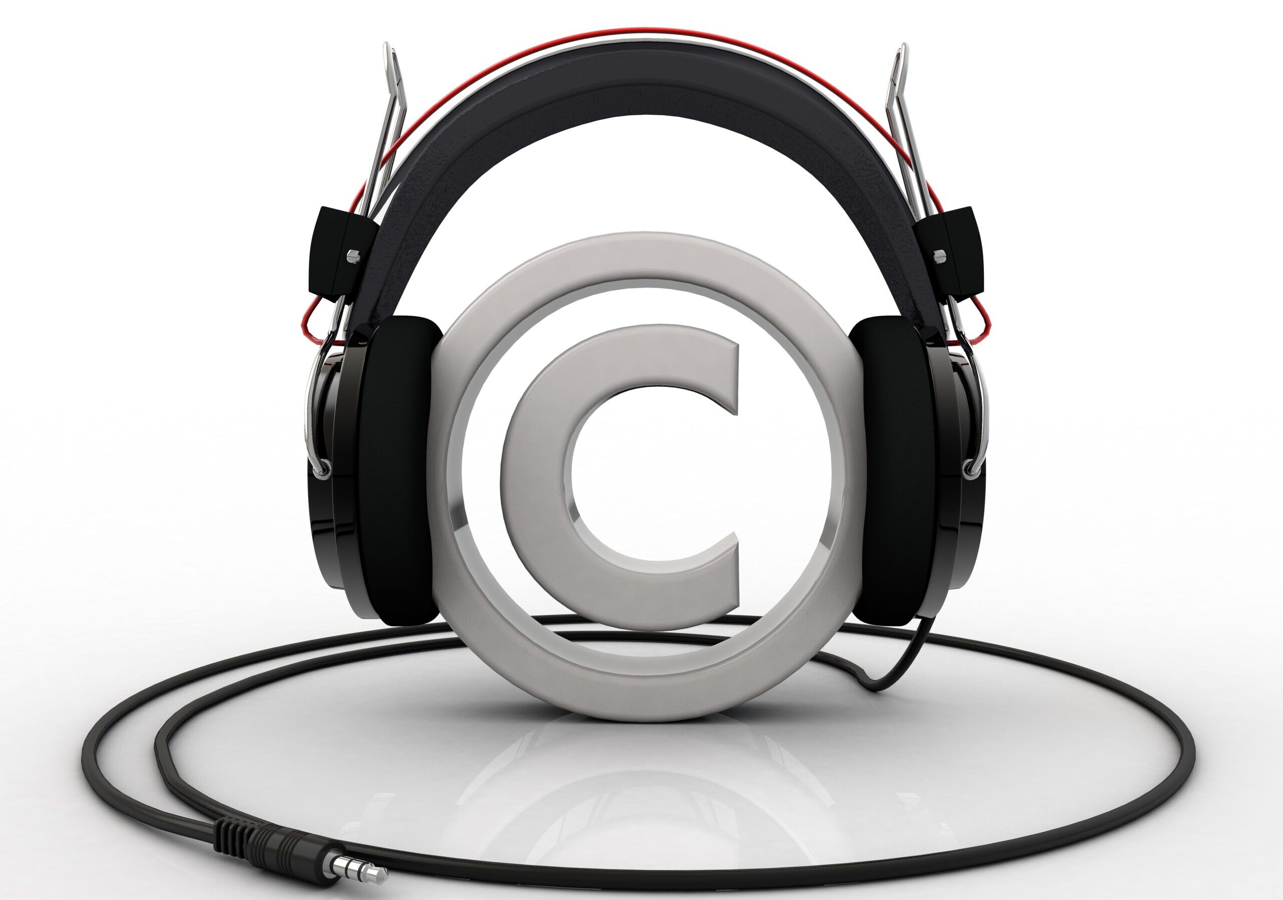Copyright symbol wearing headphones