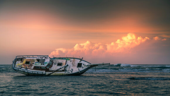 ship aground off a Caribbean beach, Puerto Viejo, Costa Rica