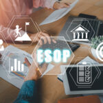 Esop - Employee Stock Ownership Plan concept, Business adviser meeting to analyze and discuss the situation on the financial report with esop icon on virtual screen.