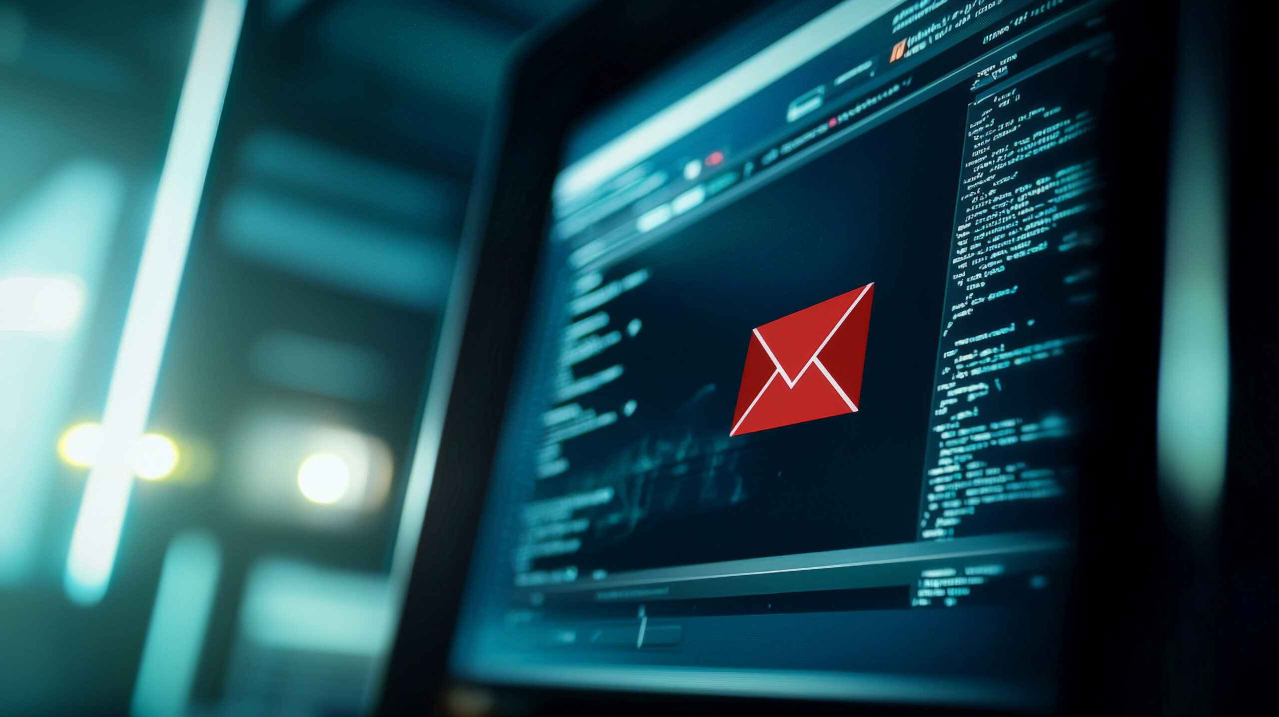 A realistic close-up photograph of a computer screen displaying a phishing email. The suspicious link is clearly highlighted, emphasizing the potential threat. The image captures the details of the email interface, providing a wide copyspace for further context or messaging, making it an ideal visual for cybersecurity awareness.