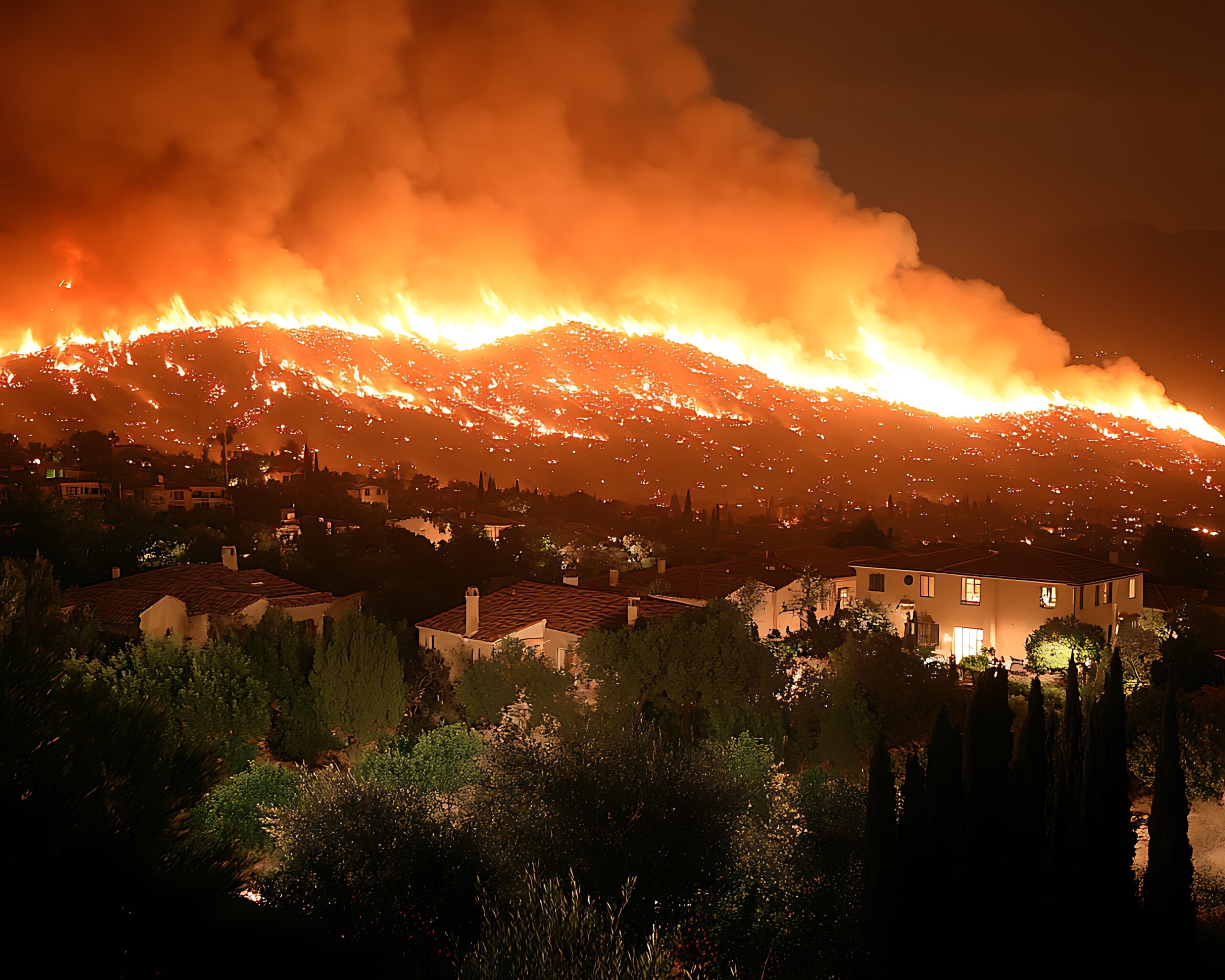Nighttime wildfire engulfing hillside homes (1)