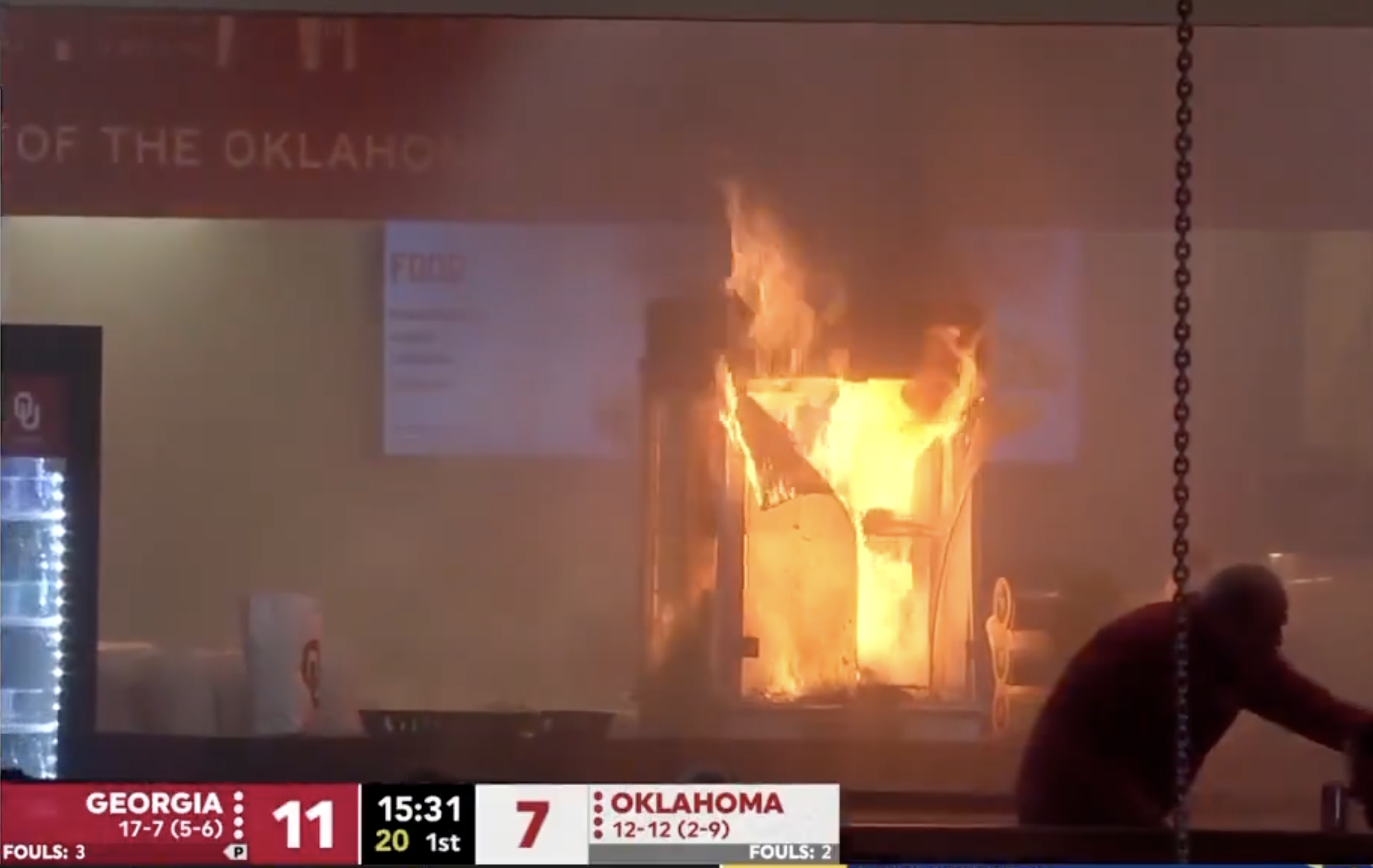 Popcorn Machine Catches Fire at Oklahoma Basketball Game