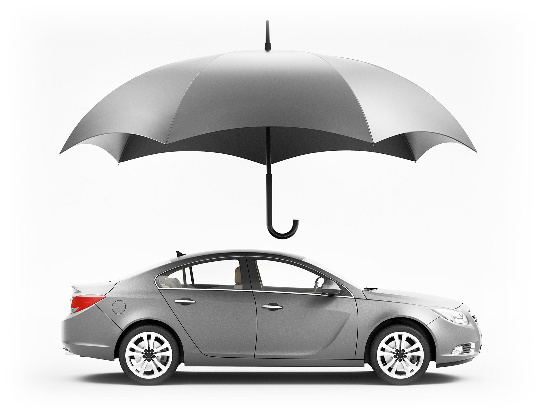 Car protected by umbrella, insurance concept, 3d rendering
