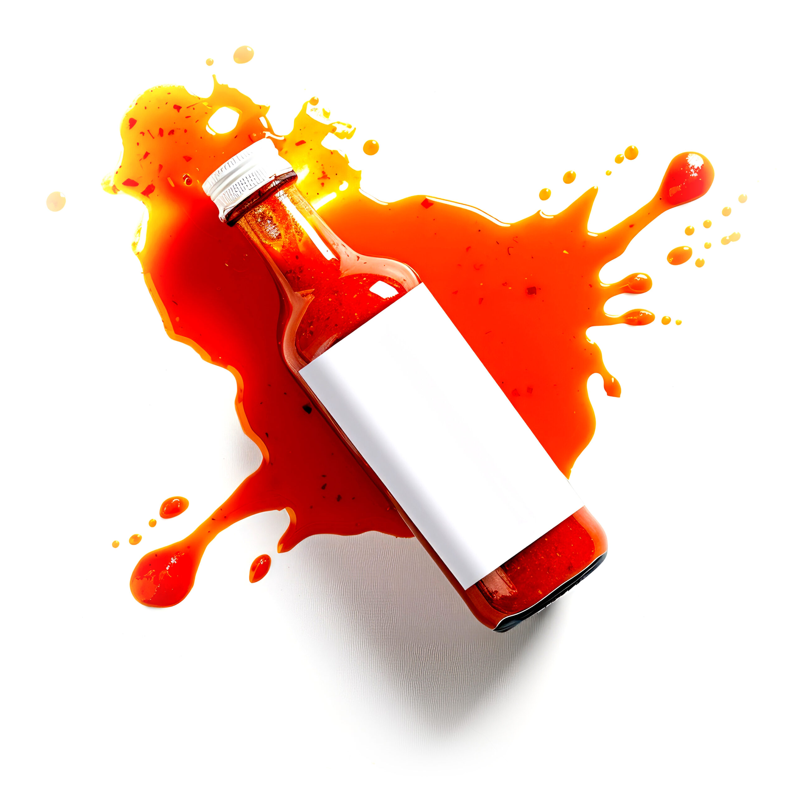 A bottle of hot chilli sauce with spilled the liquid