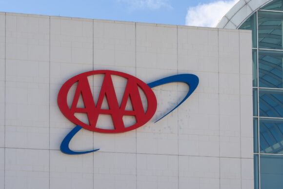 Heathrow, Fl, USA - January 17, 2022: Close up of AAA sign on th