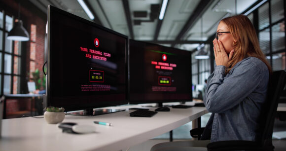 Woman Protecting Her Business From Cyber Security Breach Using Encryption.