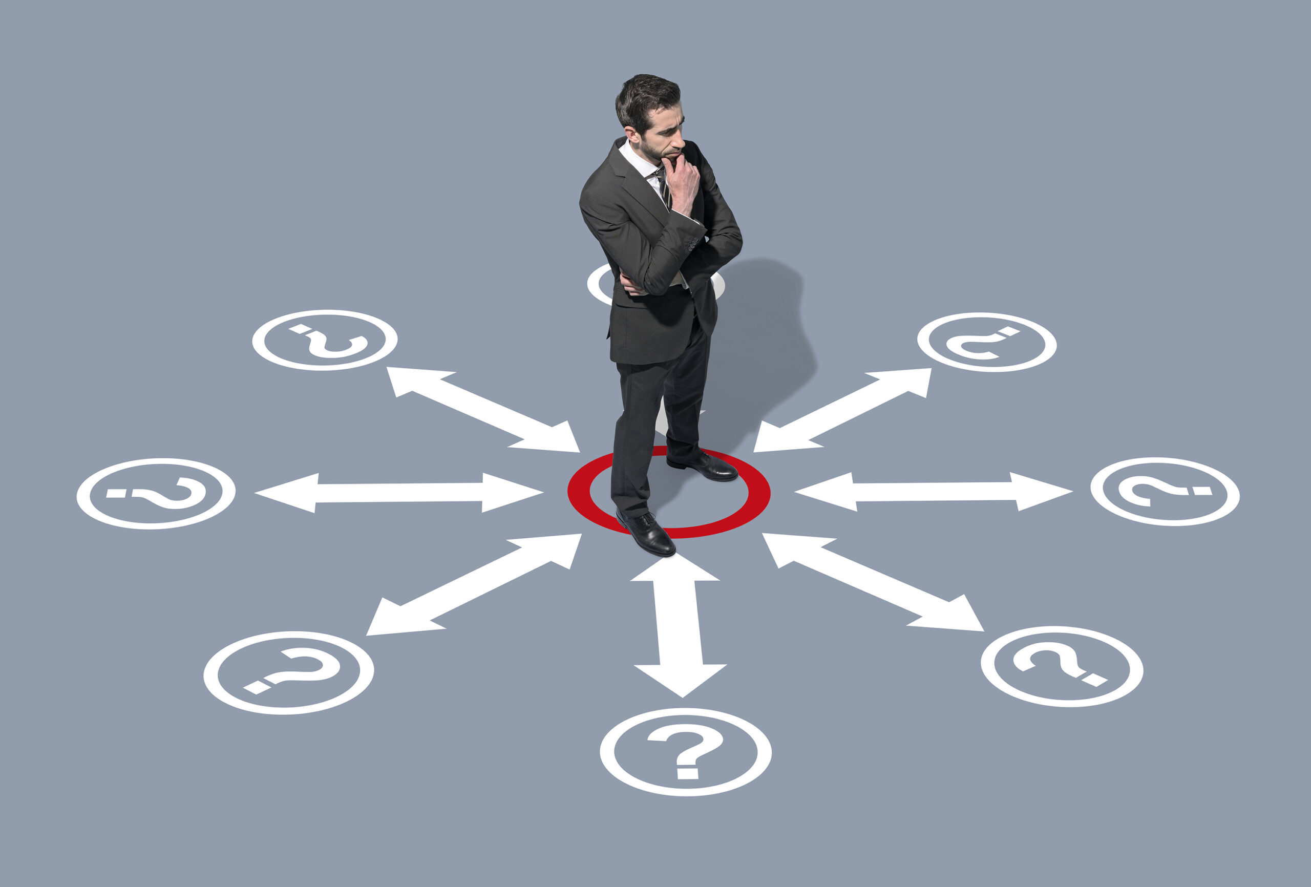 Corporate businessman thinking about business strategies