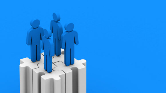 Merger and acquisition business concept, join together on puzzle pieces, 3d rendering