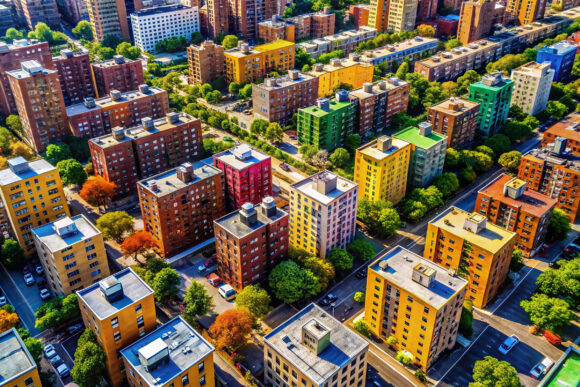 Aerial View of New York City Section 8 Housing Complex, Macro De