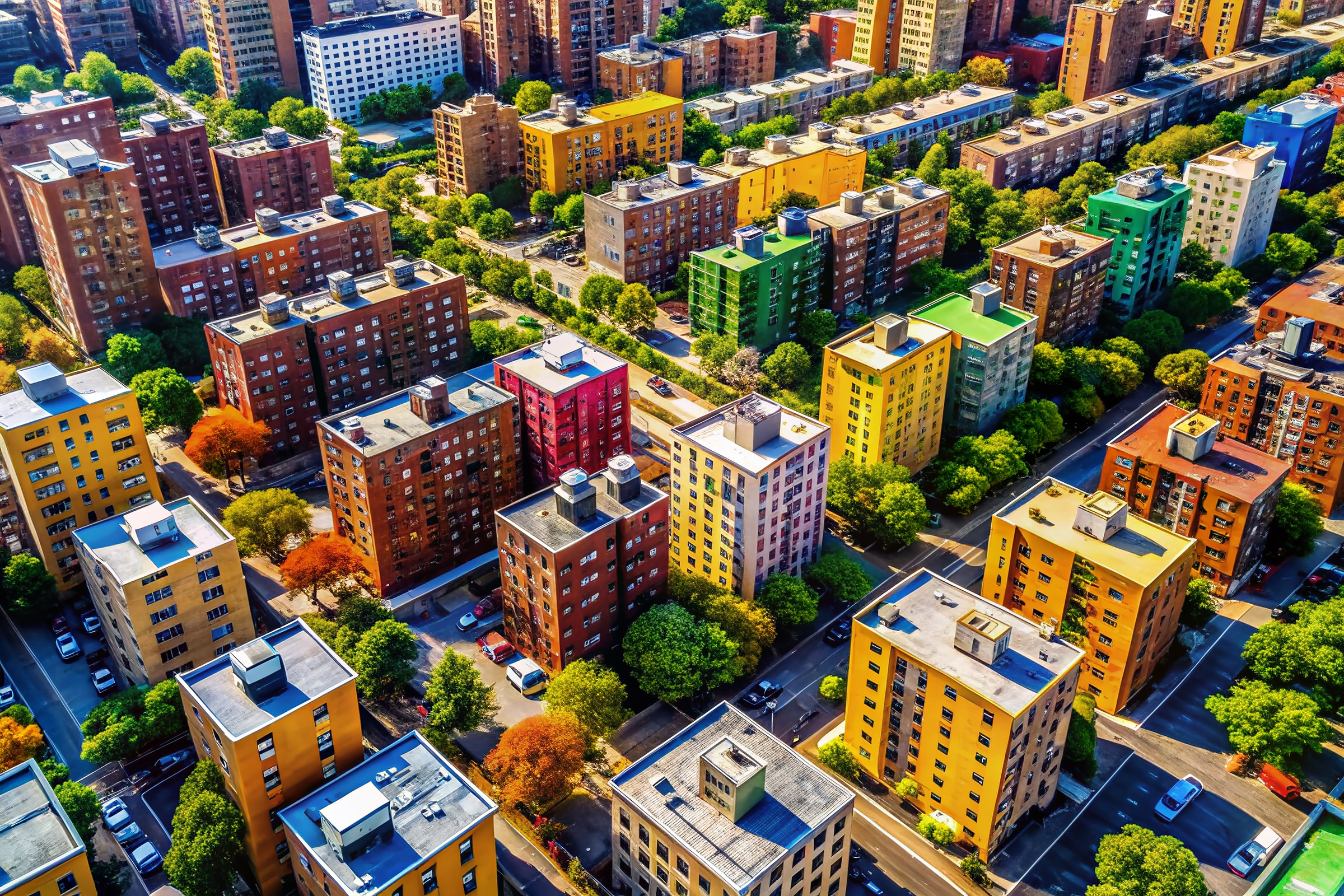 Aerial View of New York City Section 8 Housing Complex, Macro De
