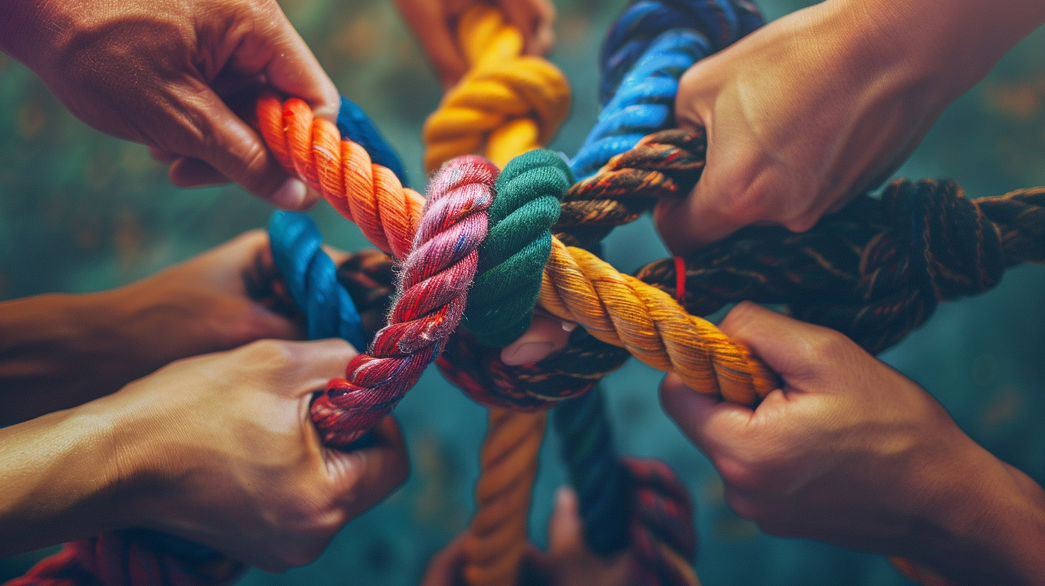 Team and colorful braid. Background shows the unity, solidarity,