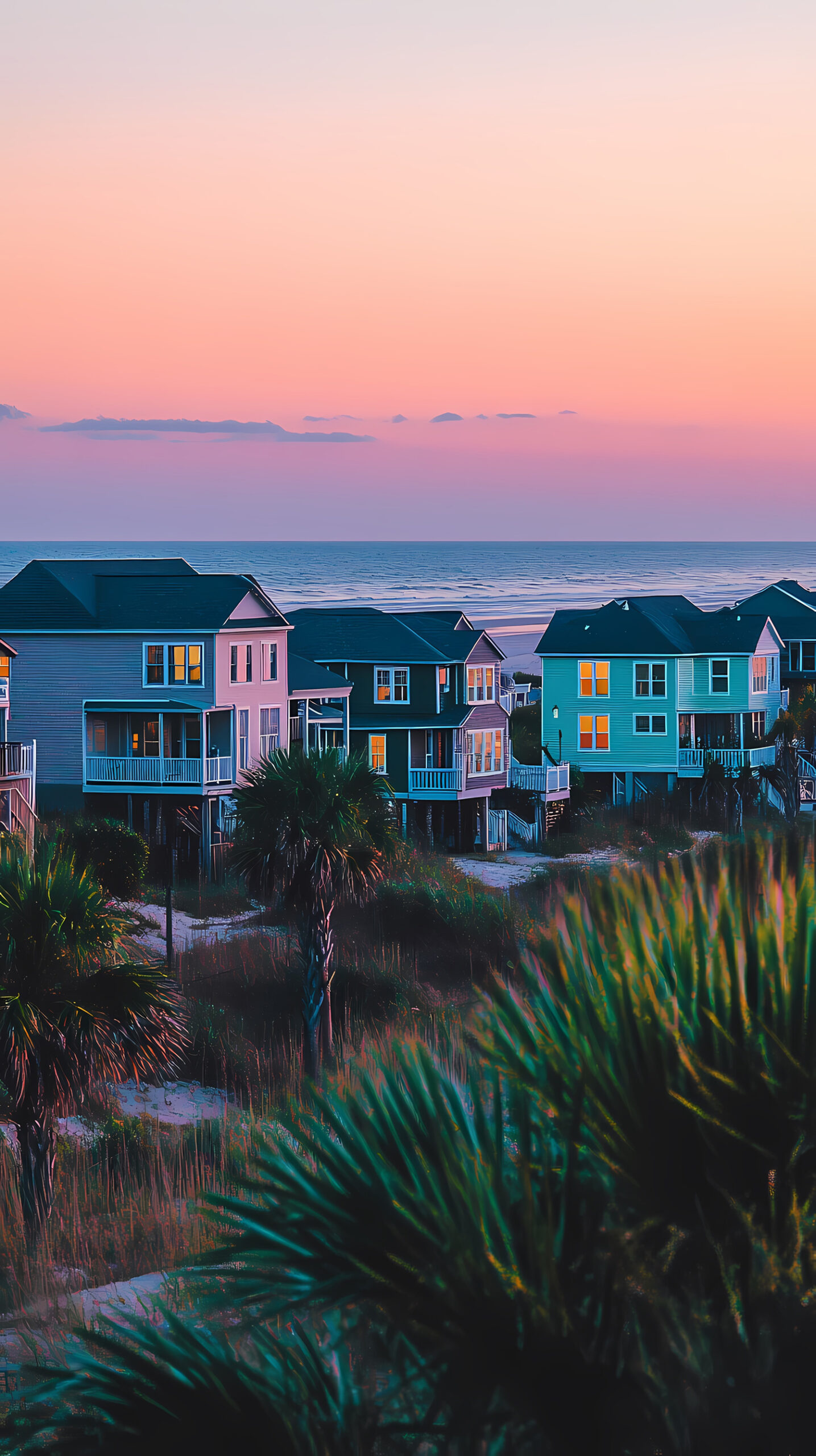 Coastal homes at sunrise