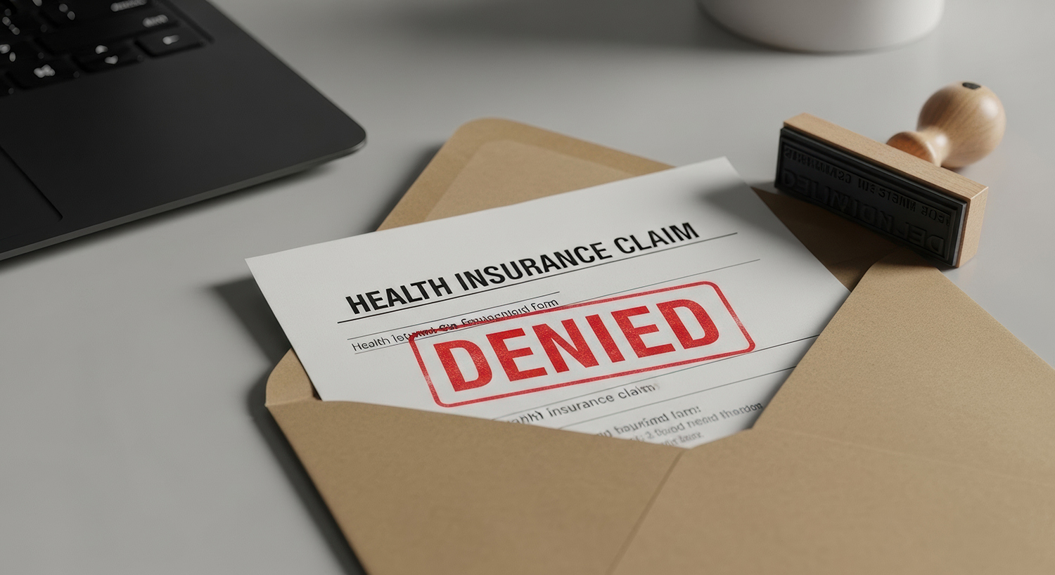 Official health insurance claim paperwork resting inside a craft
