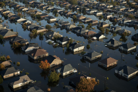 Aerial View of Submerged Houses After Hurricane Katrina