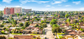 Panoramic view of a neighborhood in Anaheim, Orange County, Cali