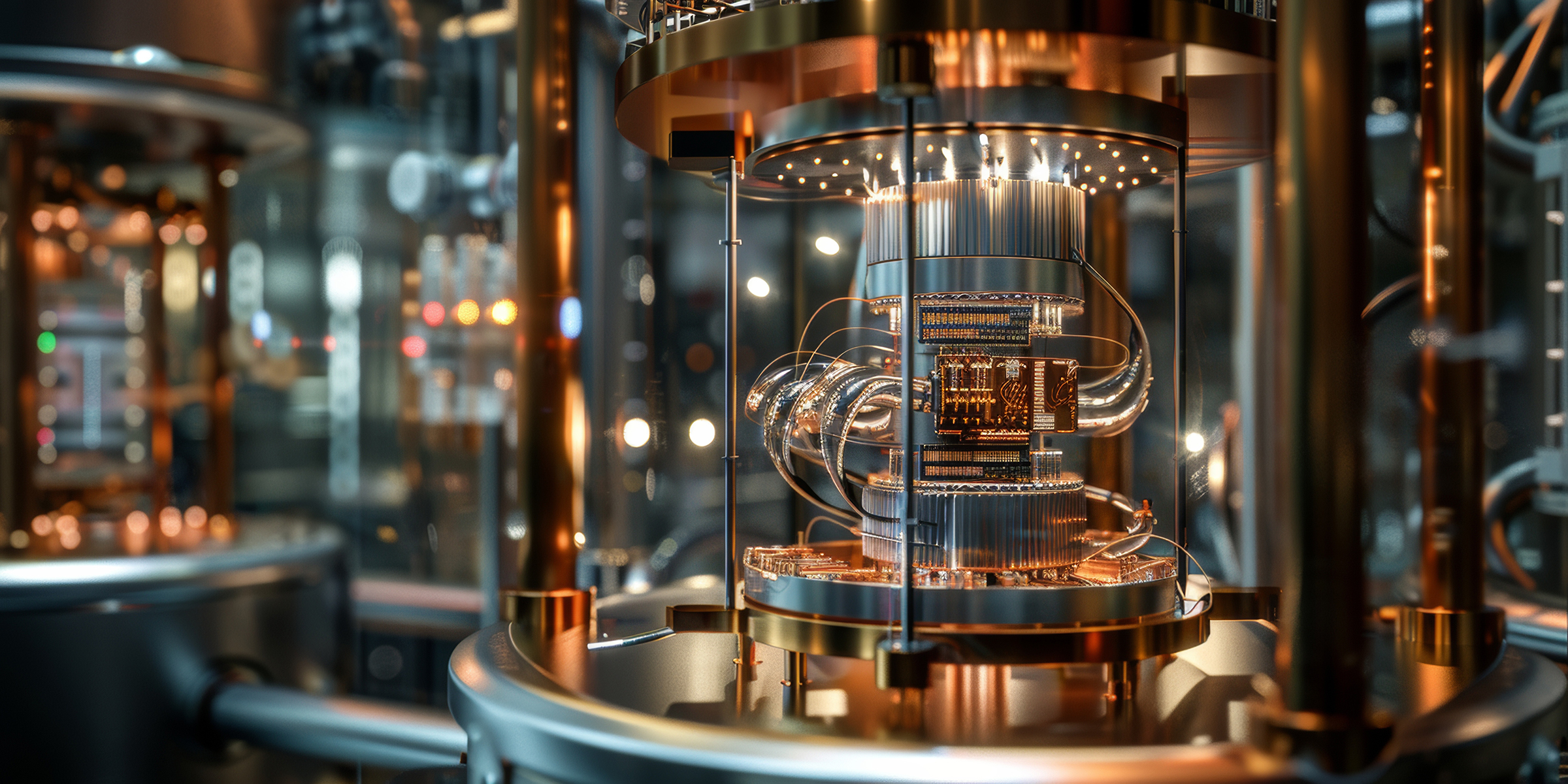 an electronic circuit board made by ceramic elements white, Copper coil connected to the cermaic cylinder enclosed in a glass box. Ultra realistic details for a quantum computer concept in a scientific laboratory. Dark lit, low-key, low lit illuminated in a cinematic picture