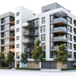 New modern monolithic residential apartment buildings on isolated white background