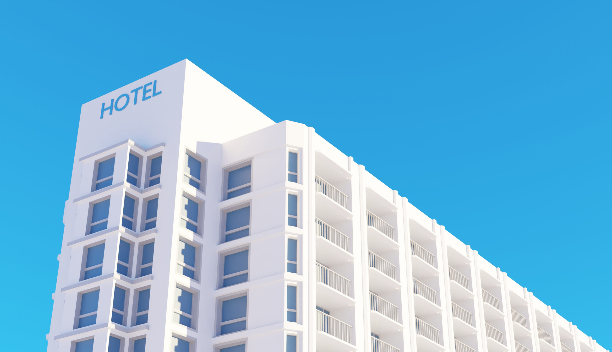 Modern hotel building in the city over blue sky 3d render reside