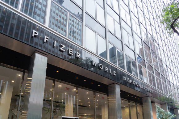 New York City, NY, USA - August 22, 2022: Pfizer world headquarters
