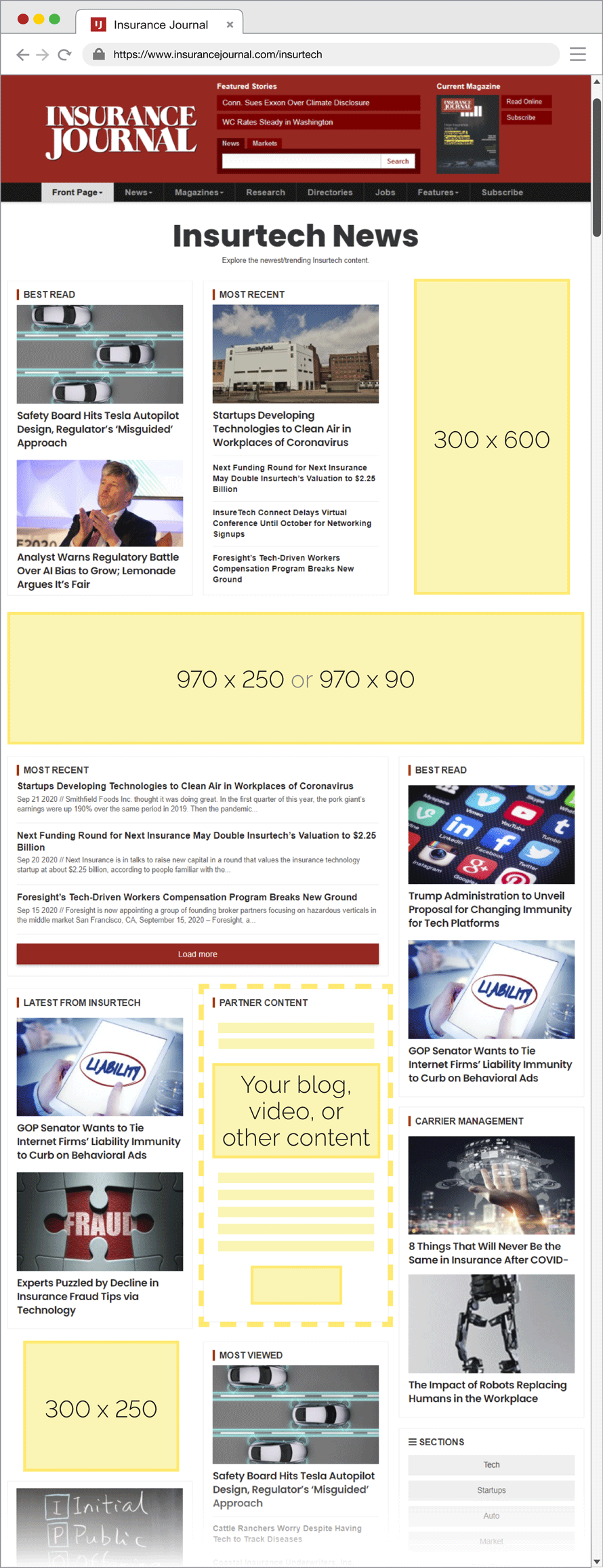 Insurance Journal Section Front Sponsorships