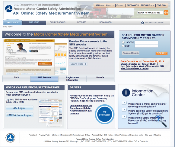 Public records compiled on the FMCSA website can provide performance measures of transportation operators