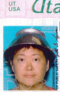 Asia Lemmon, whose legal name appears on her drivers license as Jessica Steinhauser, is shown wearing a metal colander on her head on her Utah driver's license. Lemmon says the pasta strainer represents her beliefs in the Church of the Flying Spaghetti Monster and says state employees took the photo after she presented them with documents on religious freedom. (AP Photo/Utah Department of Motor Vehicles via The Spectrum)